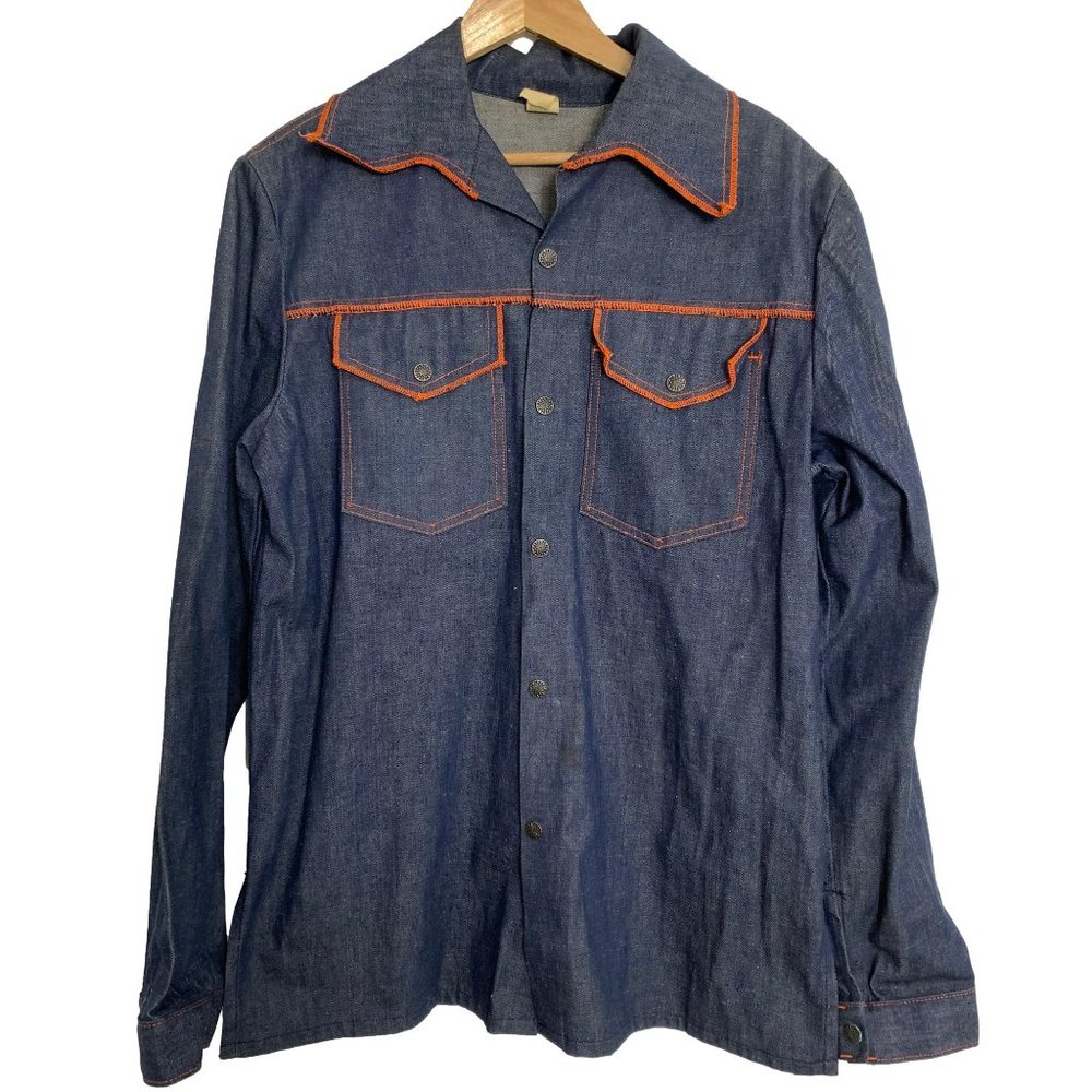 Vintage Stevens Sportswear Mens Denim Work Shirt Size Large